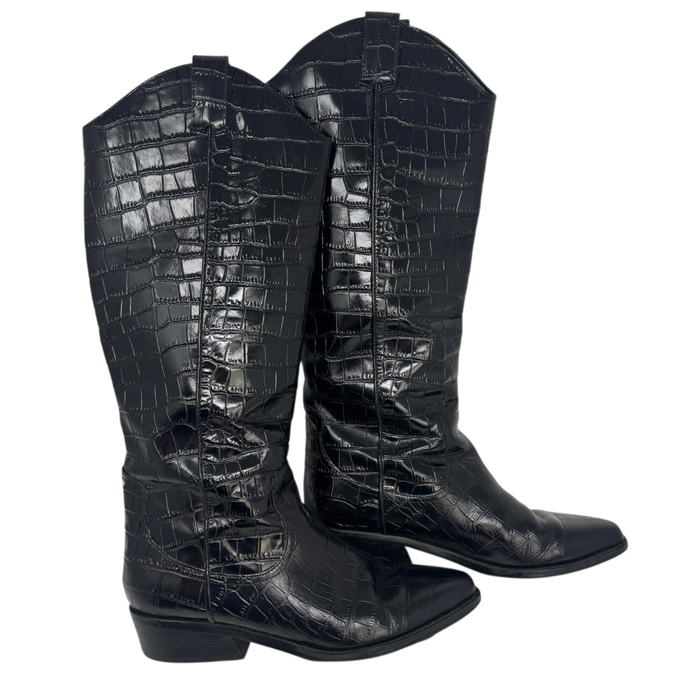 Marc Fisher Haze Boots Black Croc Embossed Heeled Size 8 - Picture 2 of 14